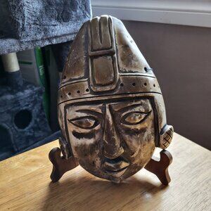 Inca Aztec Maya Mask Face wall sculpture plaque Ceramic reproduction GUC